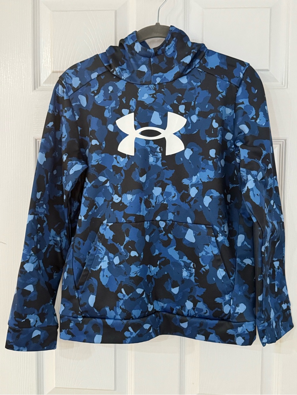 Under Armour Kids Blue Camo Hoodie with White Logo